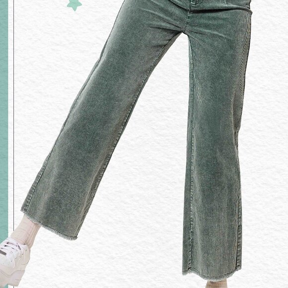 MINERAL WASHED RAW EDGE HEMLINE CORDUROY PANTS - Picture 2 of 4